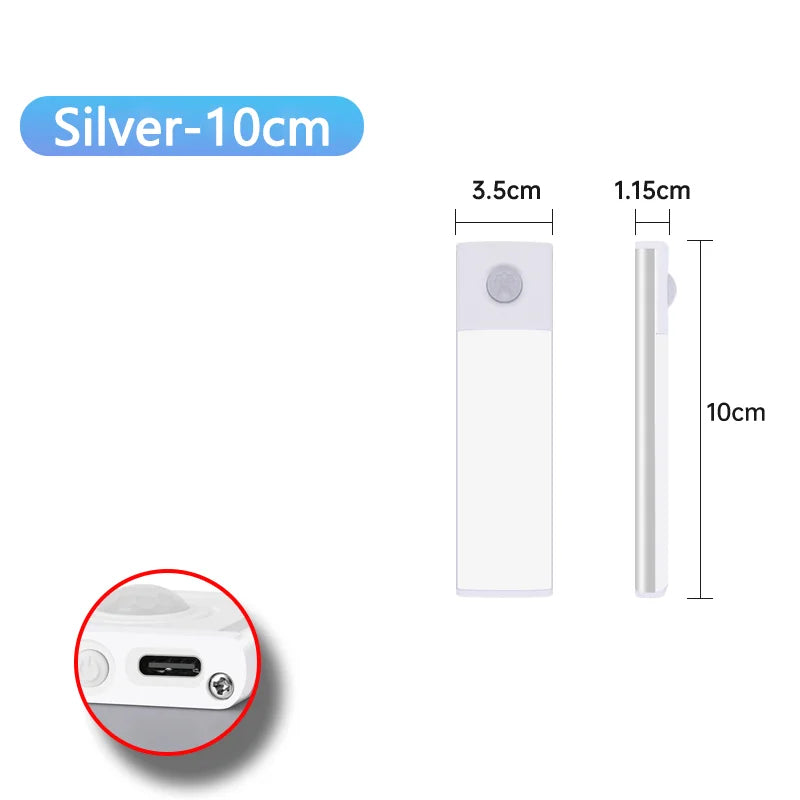 USB Rechargeable Motion Sensor LED Under-Cabinet Light — Wireless Night Light 10/20/30/40/50cm (4/8/12/16/20 in) for Kitchen, Closet, Wardrobe, Bedroom