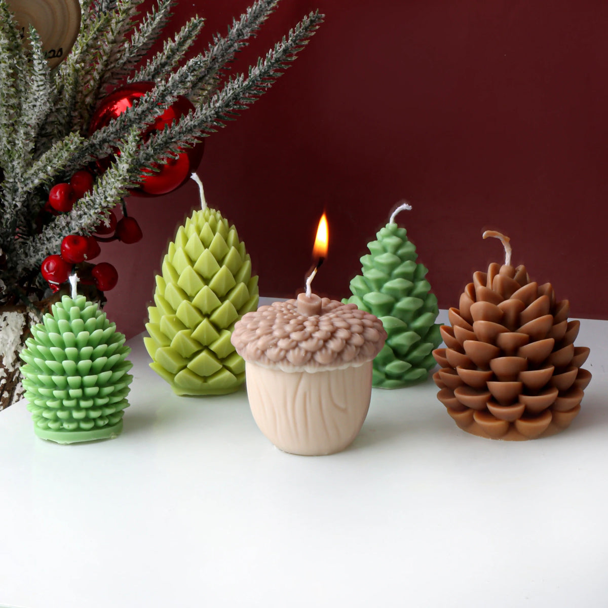 DIY Pinecone & Acorn Silicone Mold - Reusable Candle, Soap, Resin & Cake Baking Mold for Home Decor Crafts