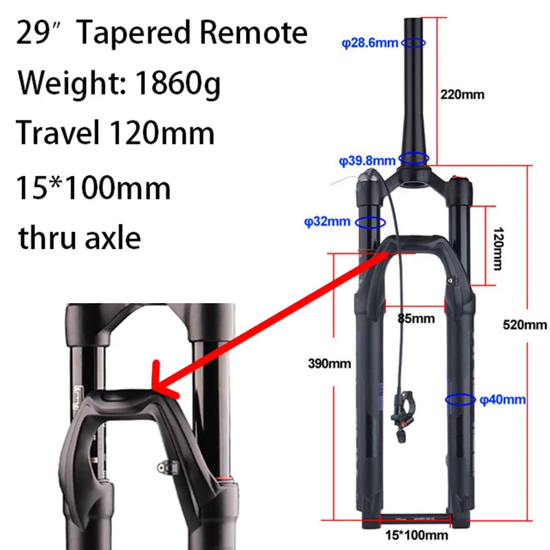 27.5/29-inch Boost Mountain Bike Suspension Fork - 34mm (1.34in) Tapered Stanchion, 120/140mm (4.7/5.5in) Travel, 15x100/110mm Thru-Axle, Adjustable Rebound and Lockout