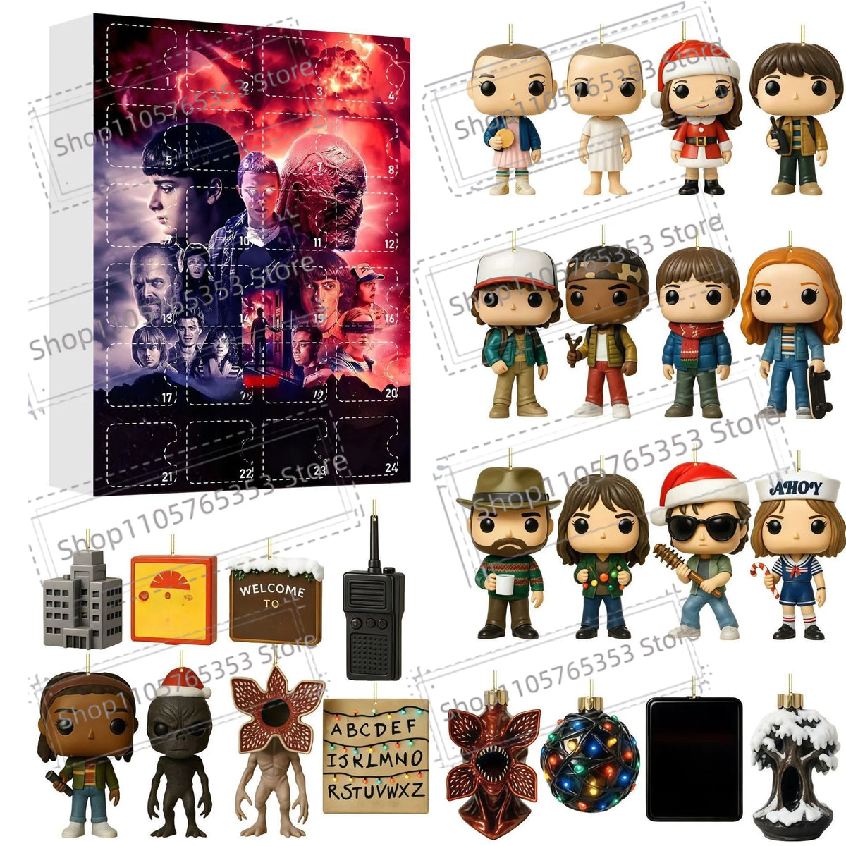 Stranger Christmas Advent Calendar Set – 2D Acrylic Ornament Collectible Fan Bundle for TV Show Fans
