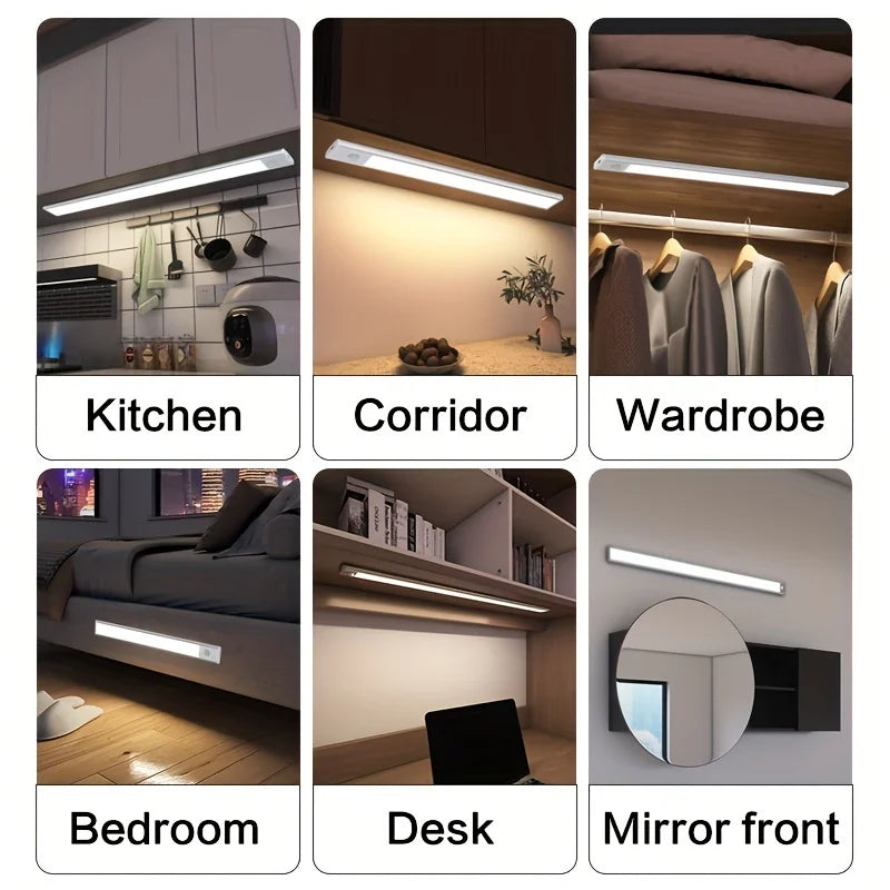 LED Motion Sensor Under-Cabinet Light - USB-C Rechargeable Wireless Night Lamp (10/20/30/40 cm | 4/8/12/16 in)