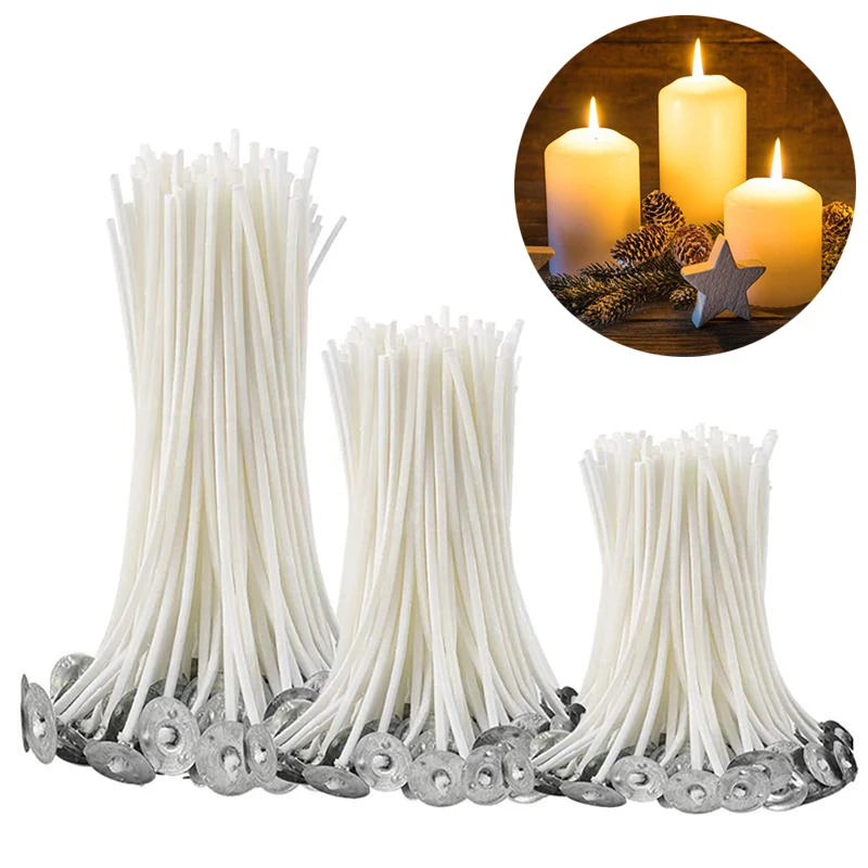 Pre-Waxed Pure Cotton Candle Wicks — 50/100 Pack, Smokeless DIY Candle Wicks, Multiple Lengths 2.6–20 cm (1.0–7.9 in)