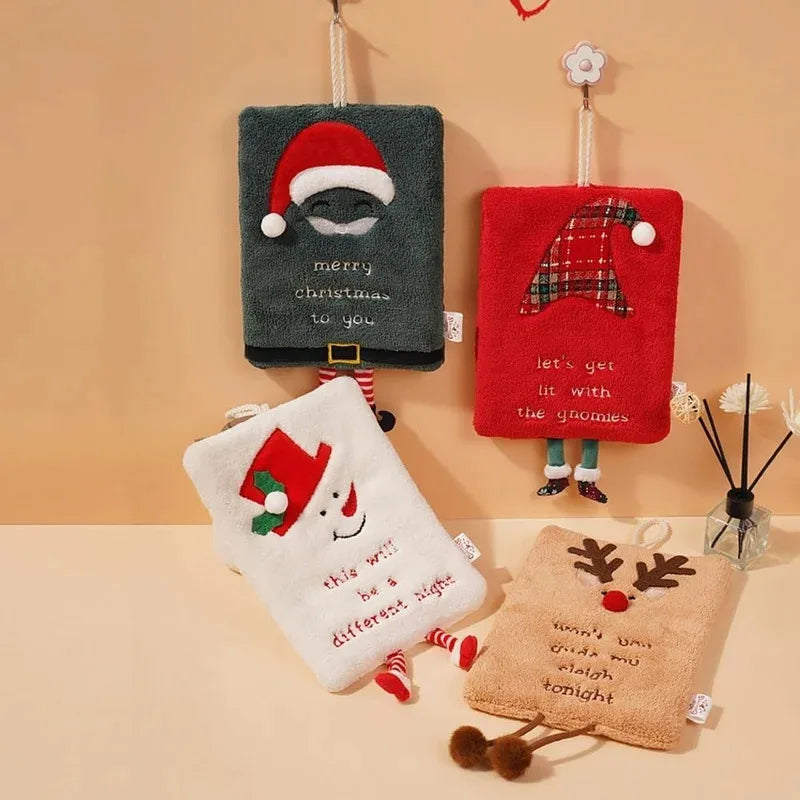 Christmas Hanging Coral Fleece Hand Towel - Thick, Absorbent & Quick-Dry Cartoon Kitchen Towel