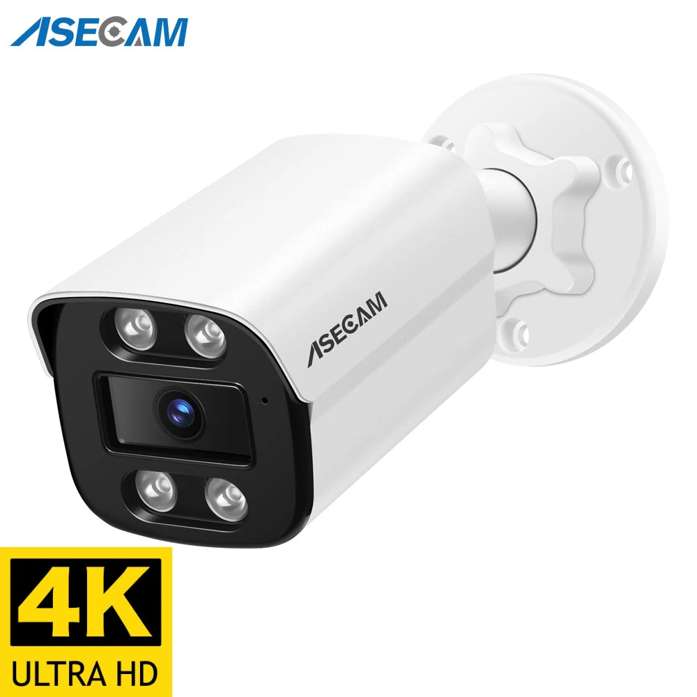 4K 8MP PoE Bullet IP Camera with Audio H.265 ONVIF Color Night Vision IP67 Metal Outdoor Surveillance