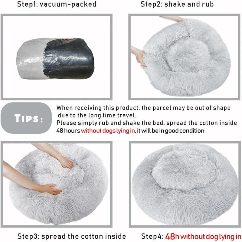 Round Plush Pet Bed 40–100cm (15.7–39.4 in) — Super Soft Long Plush Dog & Cat Bed, Winter Warm Nest