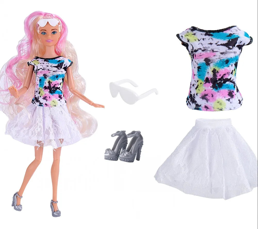 30cm Doll Clothes 1-Set Pink Fashion Outfit - Tops, Skirt, Shoes & Necklace for 11–11.8 in Dolls (BJD, Fashion Dolls)