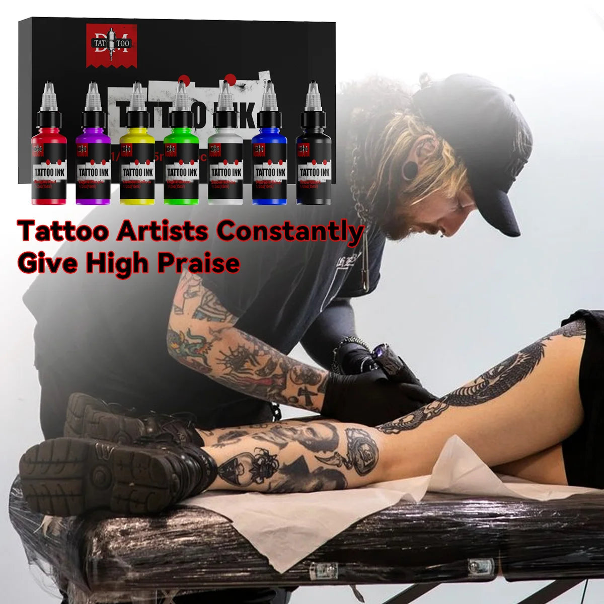7-Pack 15ml Tattoo Ink Set - 7 Colors Body Art Pigments for Semi-Permanent Makeup & Tattooing