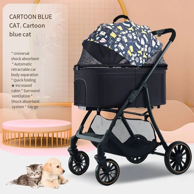 Foldable Detachable Pet Stroller for Dogs and Cats, Lightweight Small Pet Carrier Buggy