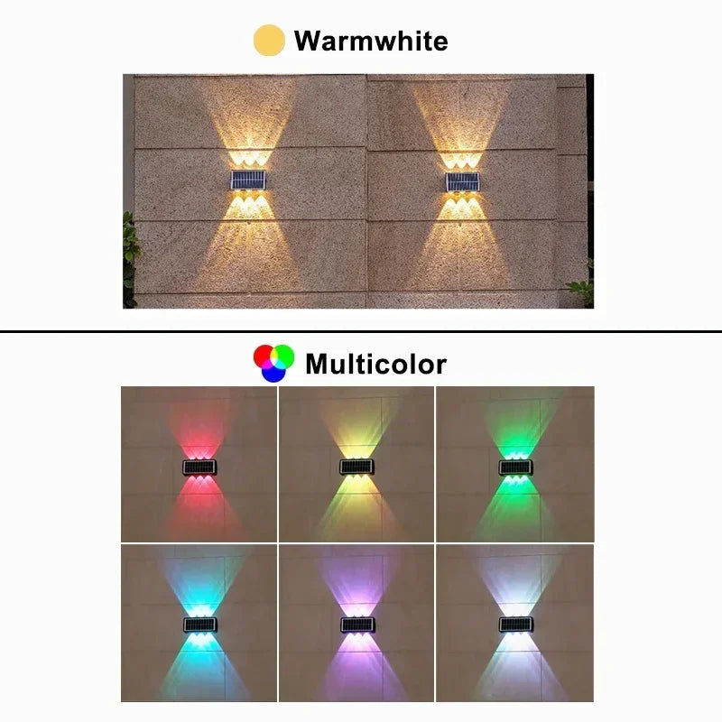 Solar Up and Down Wall Light 4/6/8-LED Waterproof Outdoor LED Wall Washer for Fence Yard Porch Walkway