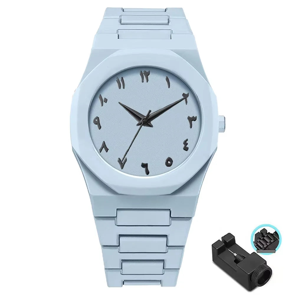 Men's Minimalist Black 38mm Quartz Watch, Large Dial with Polycarbonate Strap & Butterfly Clasp, 3ATM Water-Resistant