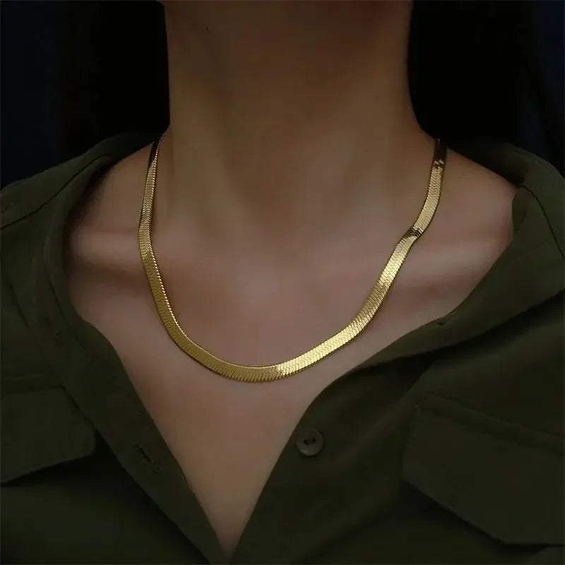 925 Sterling Silver 4mm Flat Link Chain Necklace - Rose Gold Plated Choker Clavicle Pendant