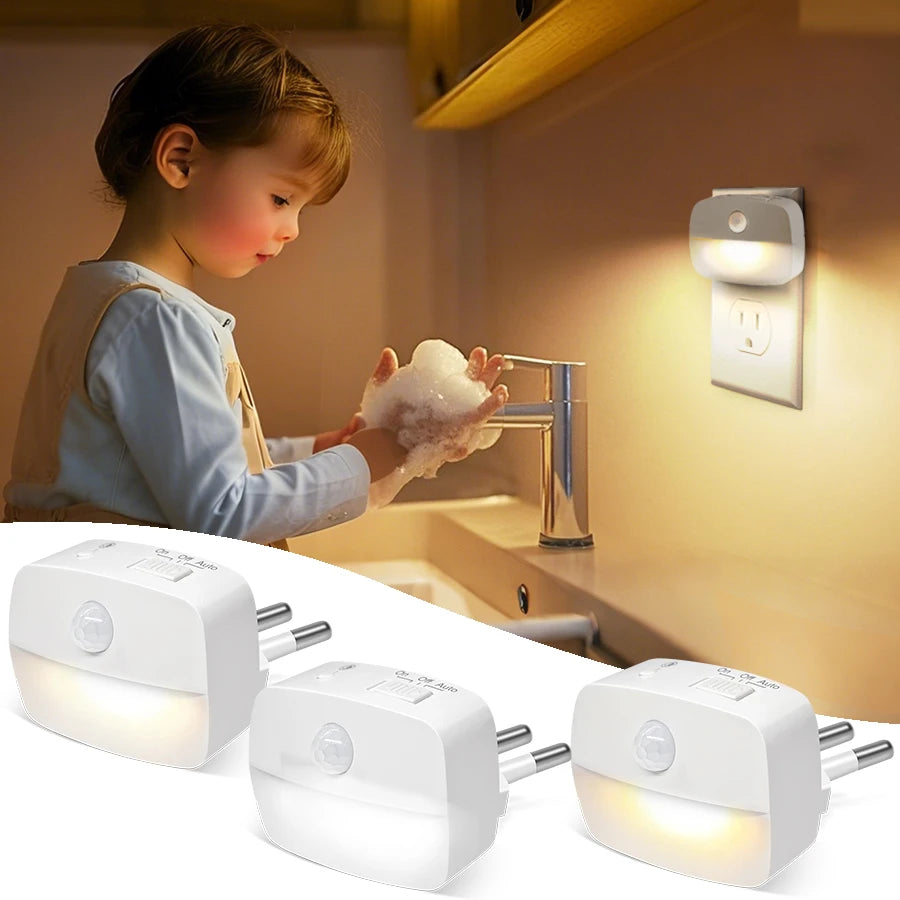 Plug-In Motion Sensor Night Light with Dusk-to-Dawn Sensor — Mini LED Nightlight for Bathroom, Hallway & Bedroom (EU/US Plug)