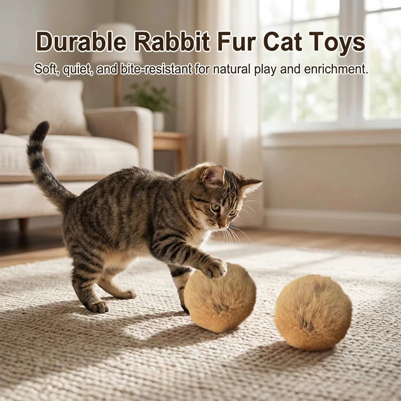 Rabbit Fur Catnip Ball - Interactive Plush Cat Toy (8 cm / 3.1 in) - 1/2/3/6 Pack