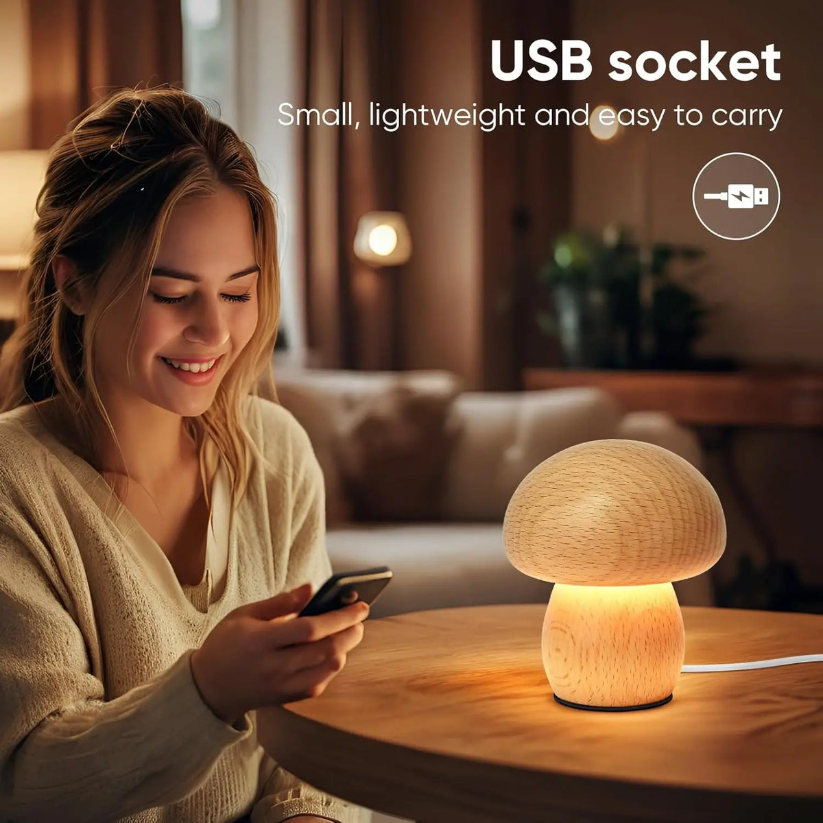 Rechargeable Mushroom Night Light - Dimmable Touch LED Bedside Lamp for Bedroom, Kids & Nursery