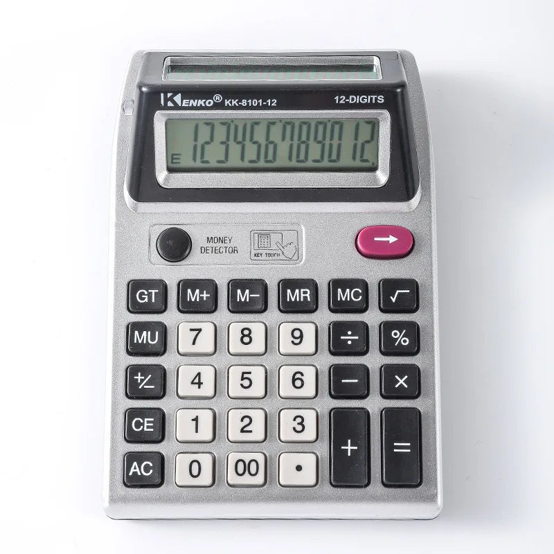Double-Sided 12-Digit LCD Calculator with Anti-Slip Base & Money Detector Light for Office Accounting