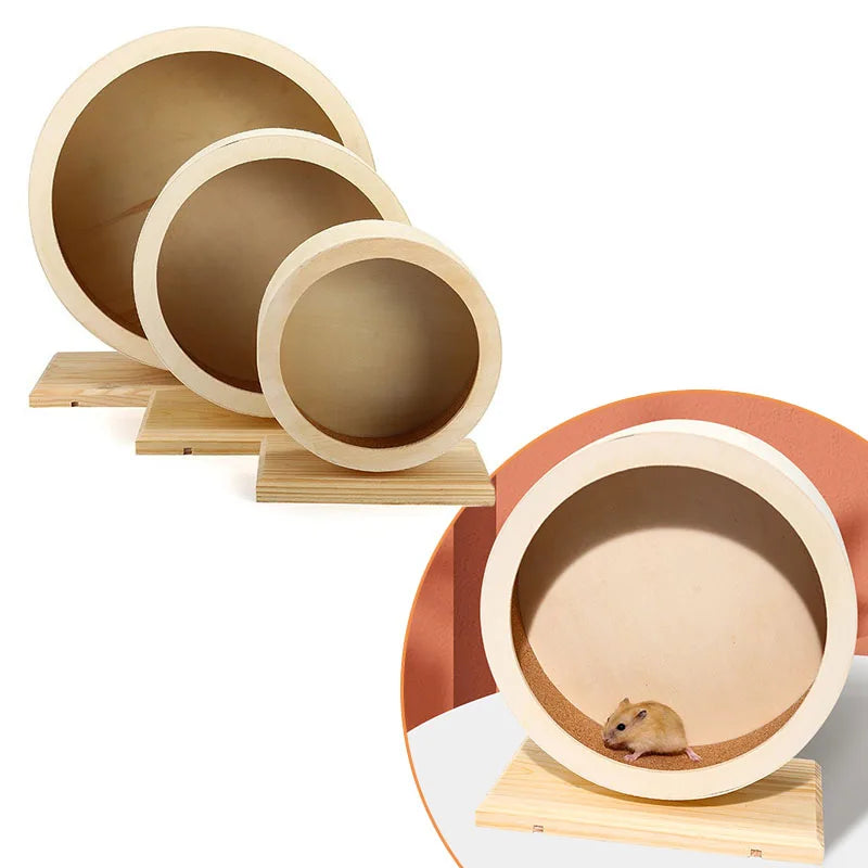 Wooden Hamster Running Wheel - Silent Cork-Pad Pet Exercise Wheel (15cm/5.9in, 20.5cm/7.9in, 25cm/9.8in)
