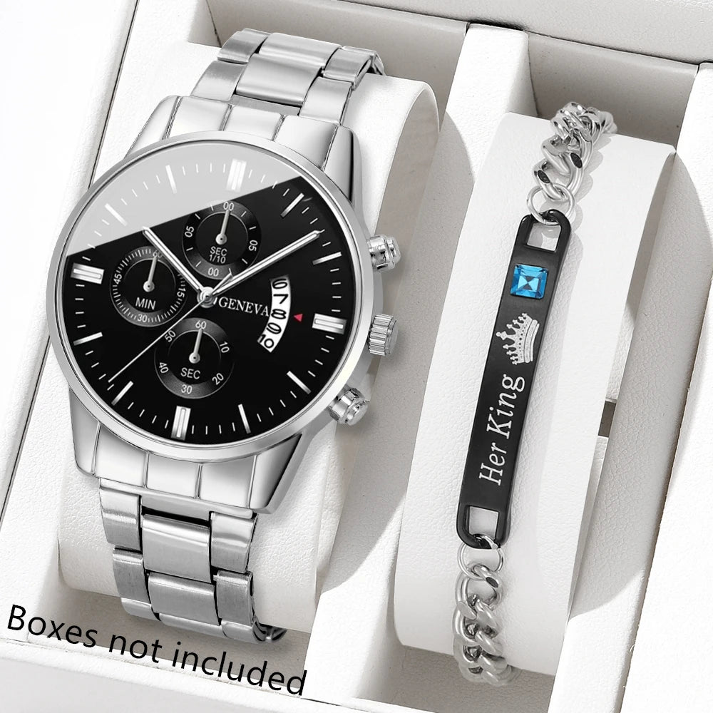 Men's Stainless Steel Quartz Wrist Watch with Calendar – 41mm Round Business Dress Watch