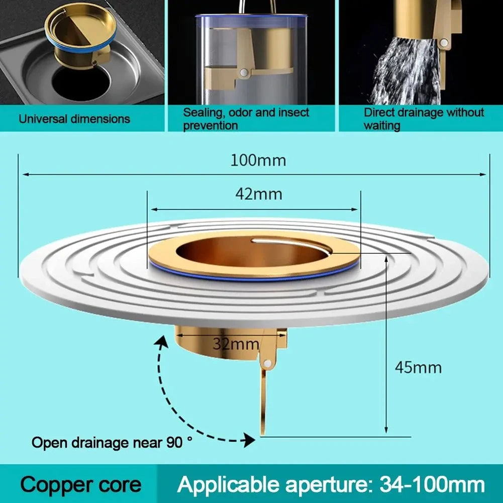 Bathroom Floor Drain Sink Strainer - Backflow Preventer, Odor & Insect Proof, Plastic/Copper Core, 100×42×45 mm (3.94×1.65×1.77 in)