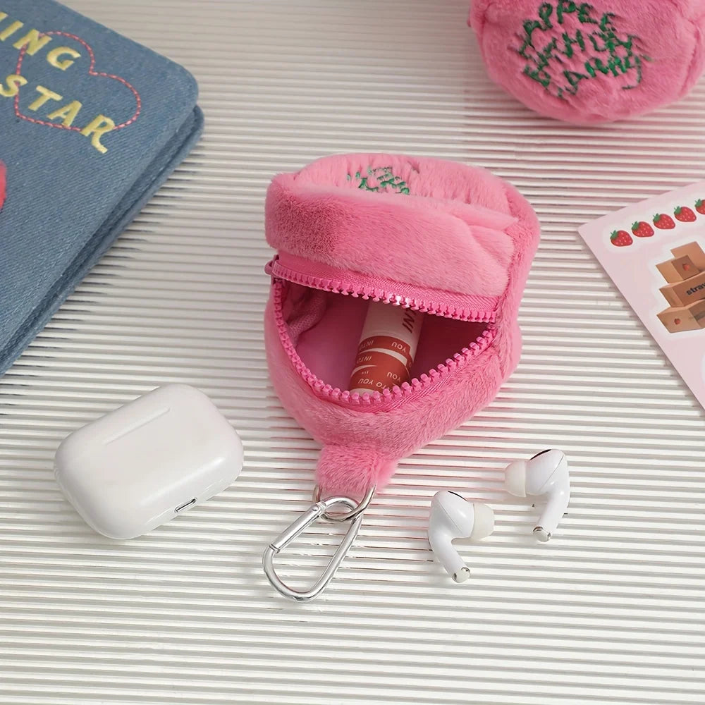Plush Polyester Travel Bag Charm Keychain — Soft Luggage & Backpack Accessory