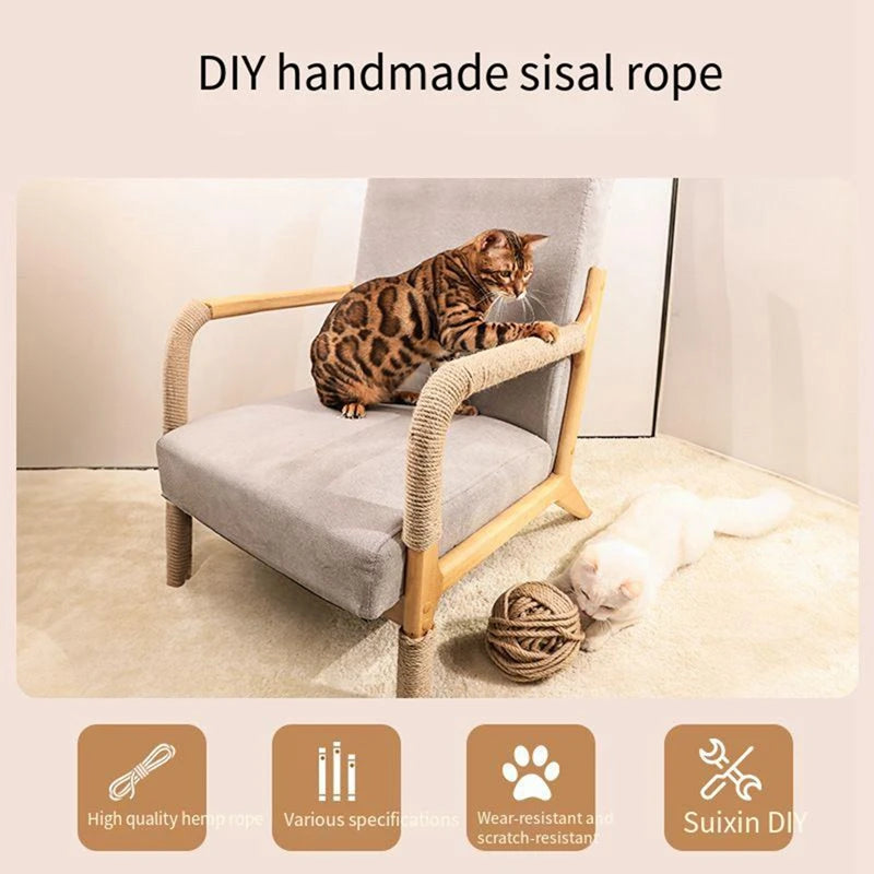 Sisal Hemp Cat Scratching Rope – 20 m (65.6 ft) & 50 m (164 ft) Durable Scratch-Resistant Rope for DIY Cat Trees and Posts