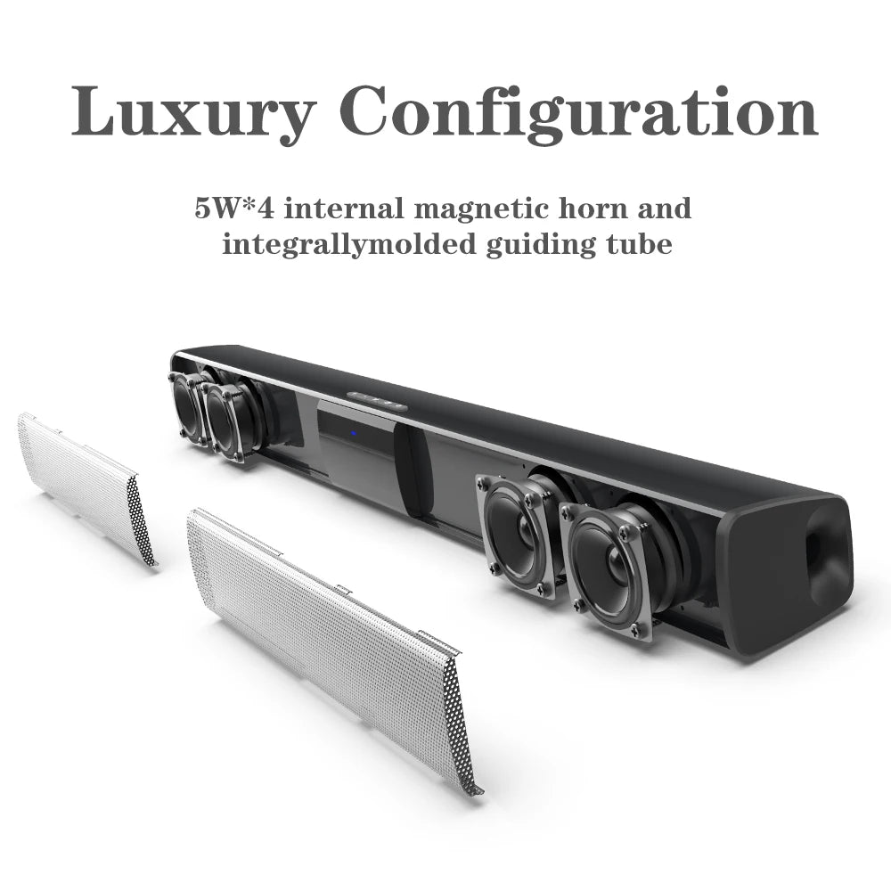 Bluetooth 5.0 Soundbar TV Speaker — 2.0 Home Theater System with USB/TF/AUX, FM Radio & Remote — 13.0 in (330 mm) & 21.7 in (550 mm) Options