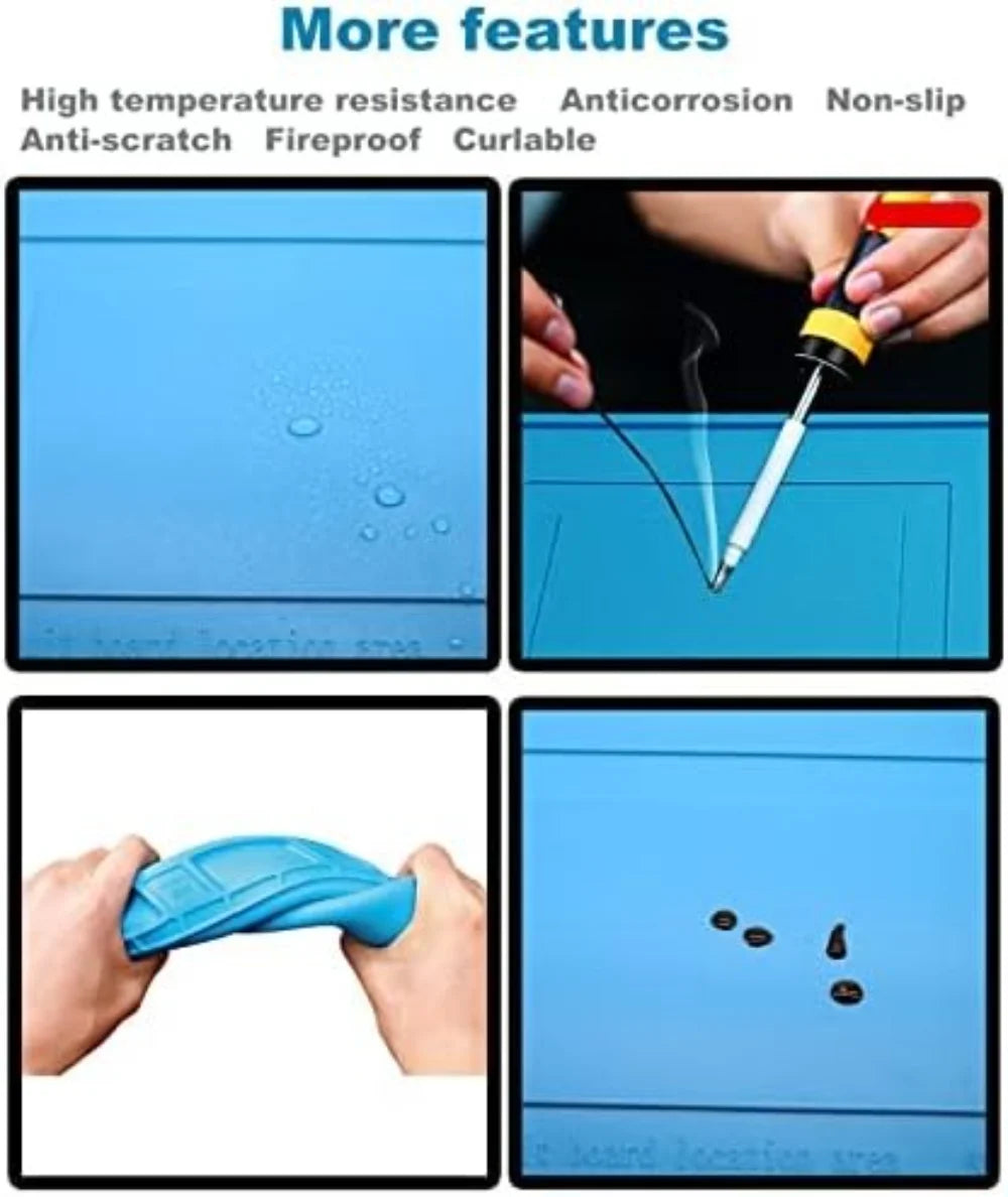 Magnetic Silicone Soldering Mat – Heat Resistant 932°F (500°C) Anti-Static Work Mat for Phone Laptop Watch Repair