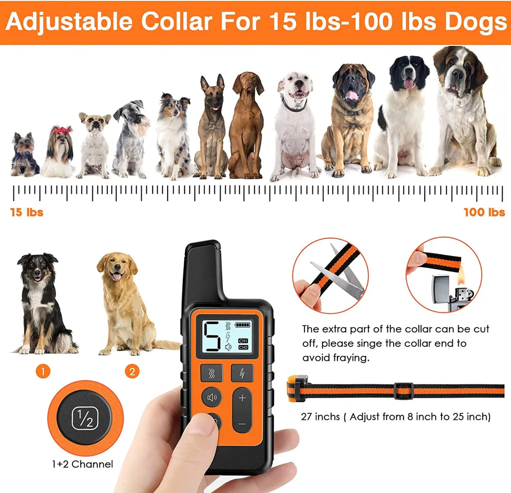 Waterproof Remote Dog Training Collar – 500m Range Rechargeable with Shock, Vibration & Tone, Adjustable 14–27 in (35–69 cm)