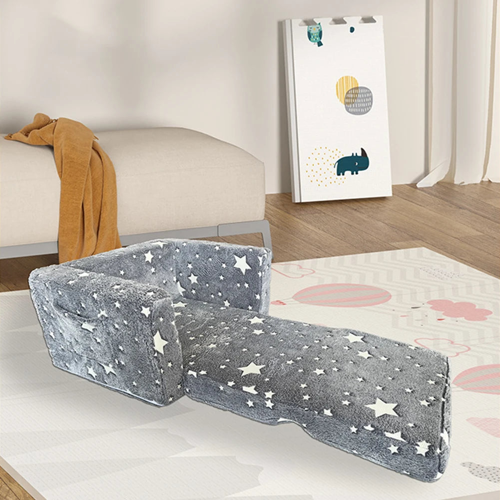 2-in-1 Foldable Toddler Sofa Chair Glow-in-the-Dark Plush Kids Couch and Recliner