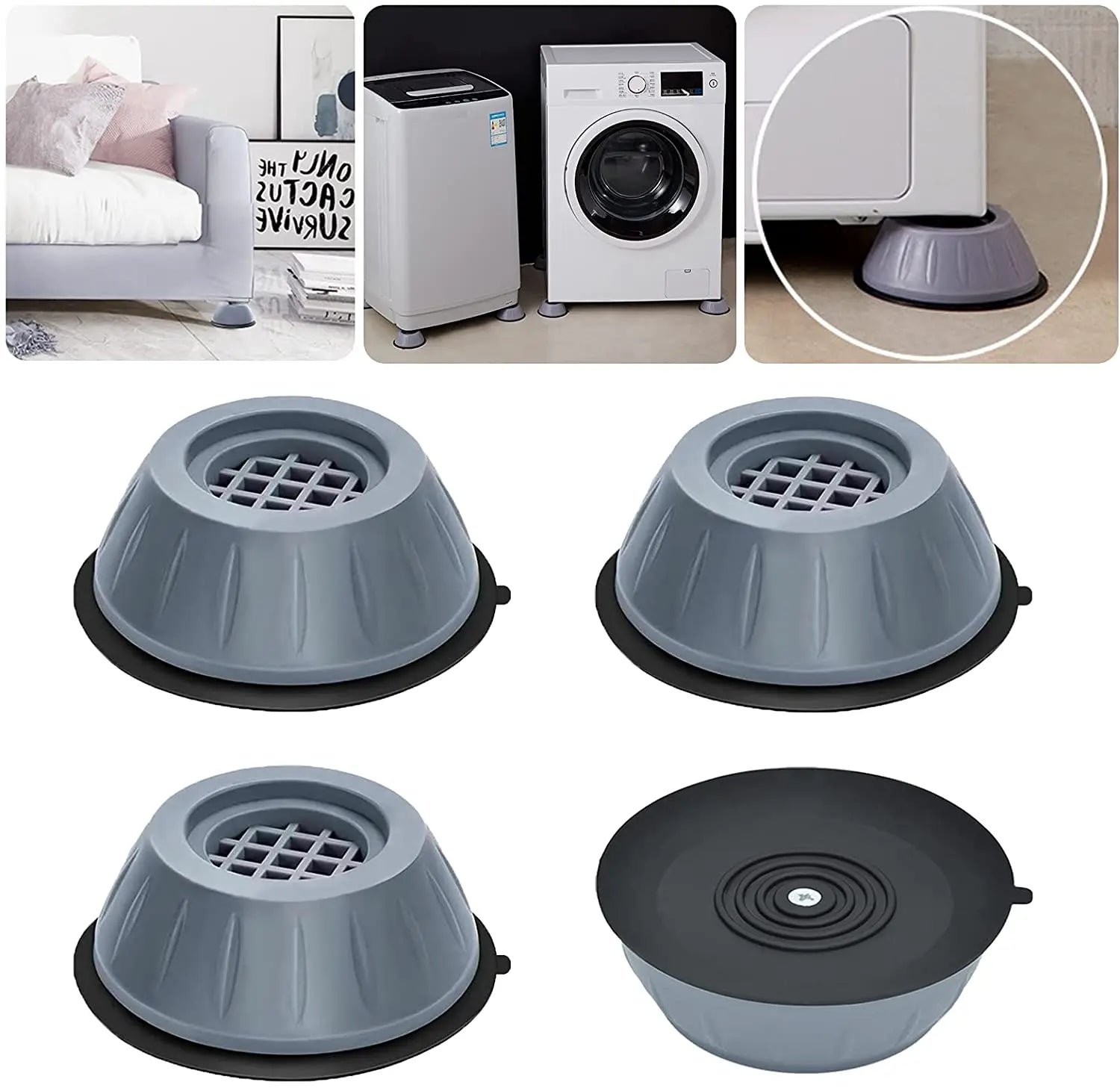 Anti-Vibration Rubber Feet Pads – 1/2/4-Pack, 3.15 in (8 cm) Non-Slip Silent Washer & Furniture Support