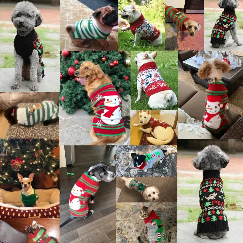 Christmas Knitted Dog Sweater – Winter Striped Cartoon Pet Coat, Sizes XXS–XXL (8.66–24.02 in / 22–61 cm Back)