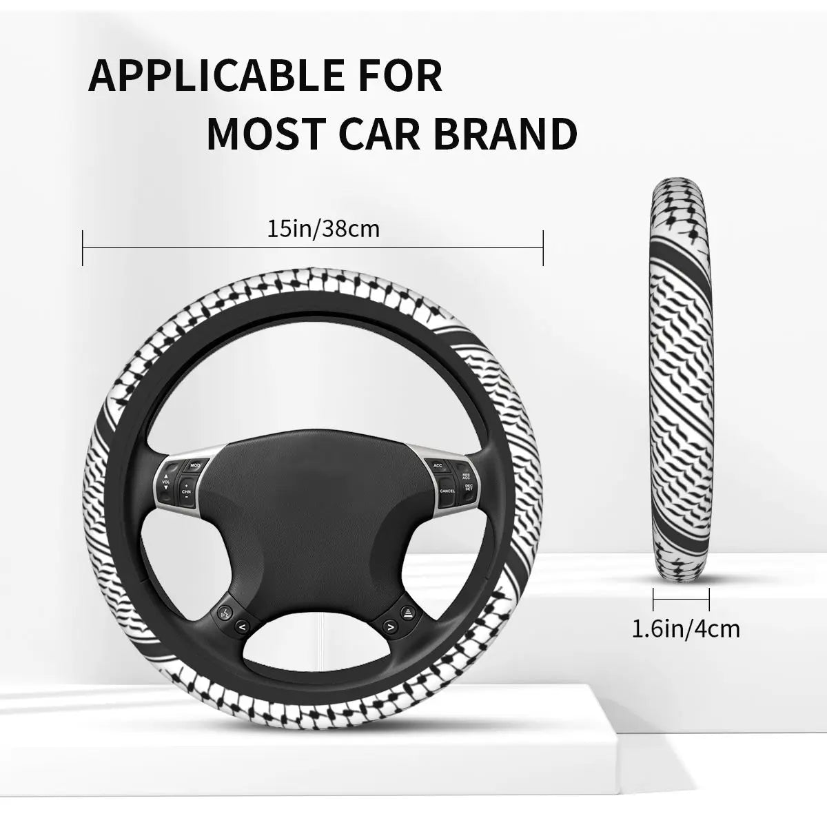 Keffiyeh Car Steering Wheel Cover 37–38 cm (14.6–15.0 in) Anti-Slip Faux Leather Colorful Kufiya Pattern