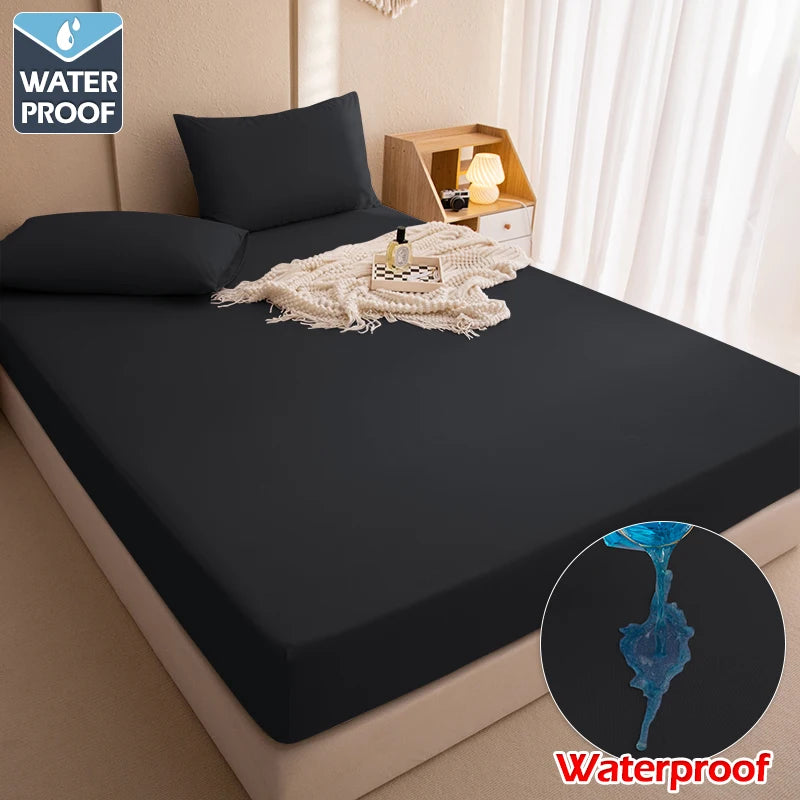 Waterproof Mattress Protector Fitted Sheet with Elastic Band – TPU-Backed, Breathable, Dust Mite & Anti-Bacterial – Fits Mattresses up to 46 cm (18 in) | Sizes 90x200 / 140x200 / 160x200 / 180x200 cm