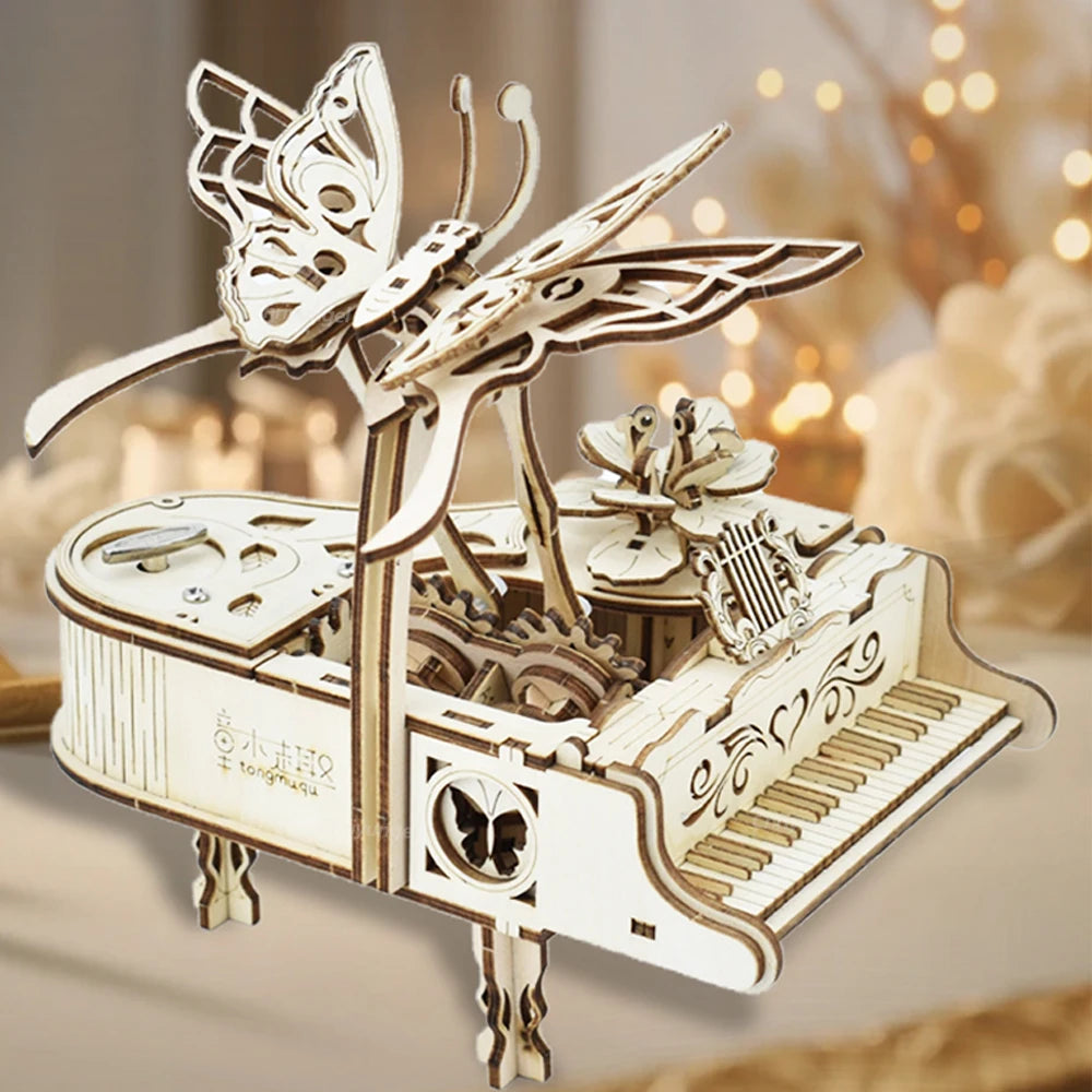 3D Wooden Piano Music Box DIY Model Kit — Mechanical Puzzle for Teens & Adults