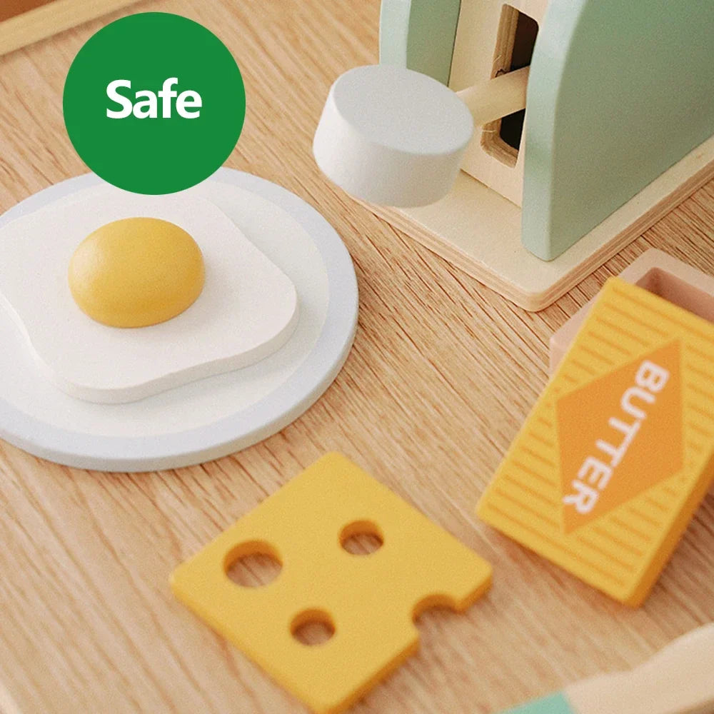 Wooden Toy Toaster Play Kitchen Set – Pretend Bread Machine Kit for Kids, Educational Breakfast Playset, Gift for Boys & Girls
