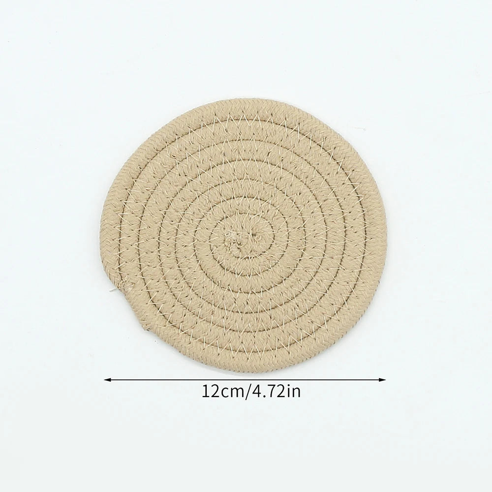 Woven Cotton-Linen Drink Coaster - Heat Resistant, Absorbent Cup Mat for Tabletop Protection