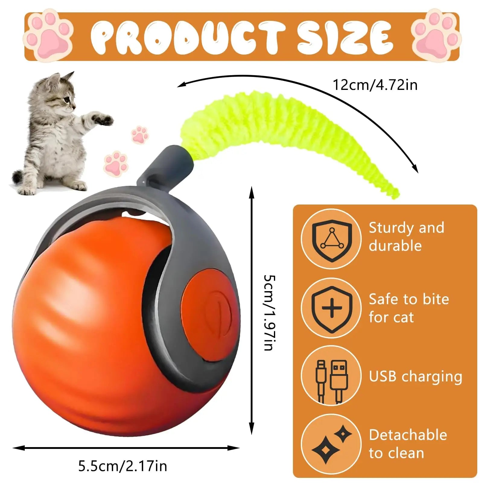 Interactive Speedy Tail Cat Ball Toy with Tail — USB Rechargeable, Dual-Speed Automatic Cat Toy