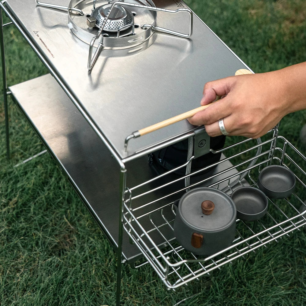 IGT System Stainless Steel Foldable Camping Table, Portable Picnic & Stove Table for Hiking and Travel