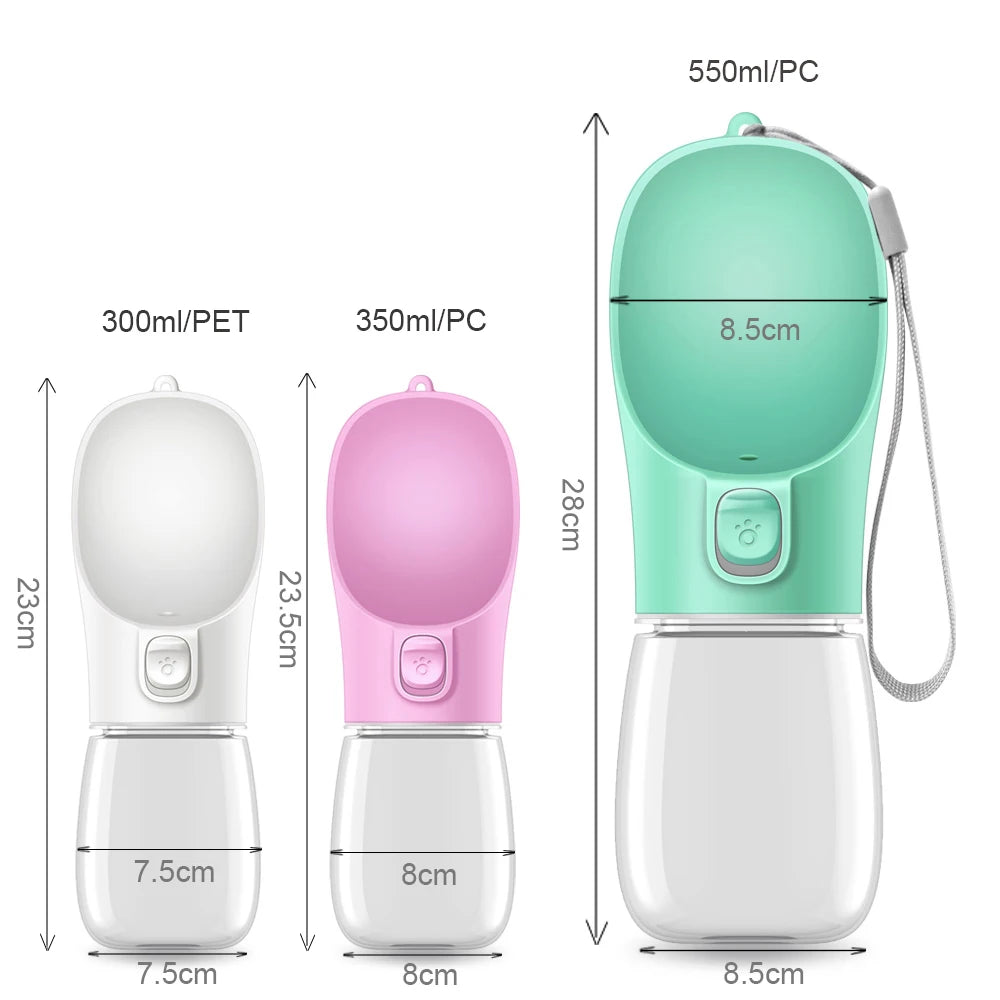 Portable Leakproof Pet Water Bottle with Built-in Bowl – Travel Dog & Cat Water Feeder (300 / 350 / 550 ml)