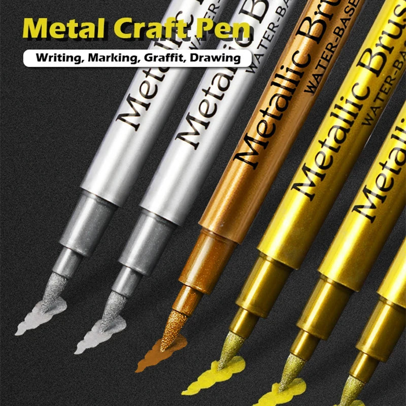 Metallic Brush Marker Pen (1 or 2-Pack) – Gold & Silver Permanent Metallic Ink for Crafts, Scrapbooking & Manga (14 cm / 5.5 in)