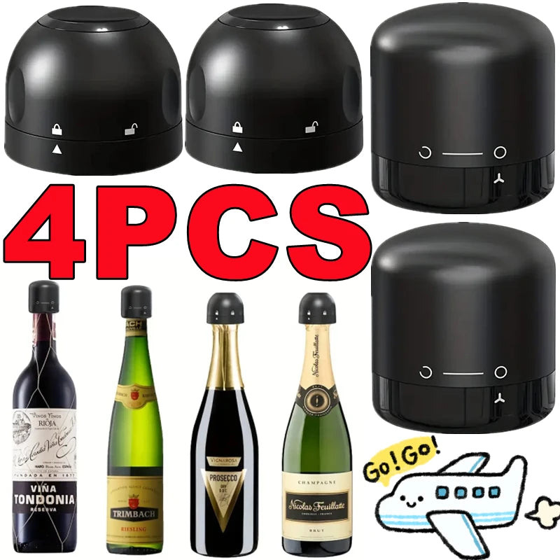 Reusable Silicone Vacuum Wine Stoppers — 1/2/4-Pack Champagne Bottle Sealers, Wine Preserver