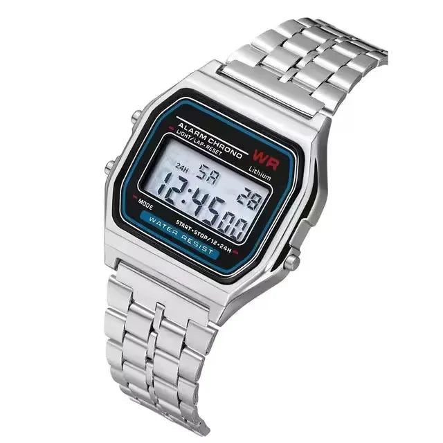 Luxury LED Digital Men's Stainless Steel Gold Watch Fashion Business Electronic Wristwatch