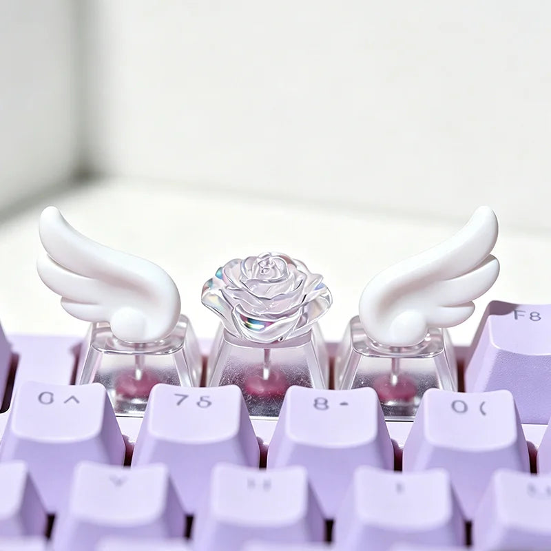 3-Pack Winged Artisan Keycaps for Mechanical Keyboard — 3D Kawaii Cartoon White