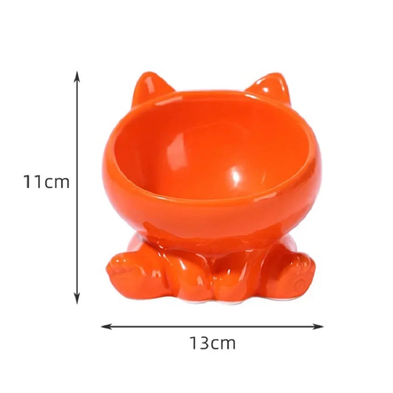 Elevated Ceramic Cat Bowl – Tilted Diagonal Design for Neck Support, Easy-Clean Pet Food & Water Dish
