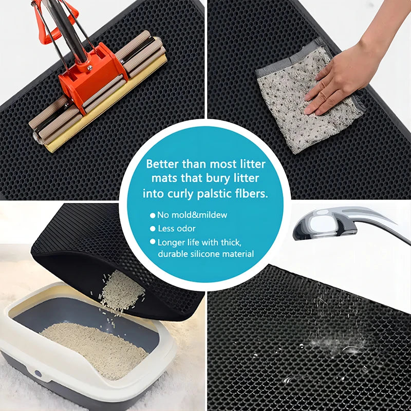 Double-Layer EVA Cat Litter Mat Waterproof Washable Non-Slip Litter Trapping Pad for Cats & Small Dogs