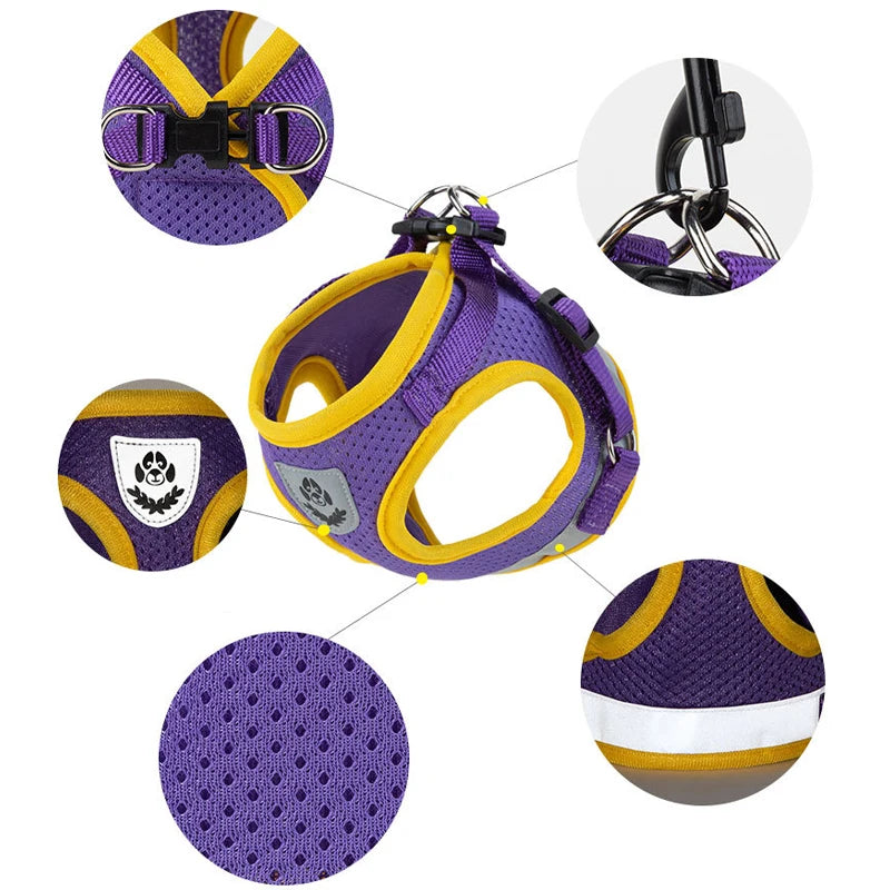 Reflective Adjustable Dog & Cat Harness Vest Set with 1.5m Leash – Breathable Mesh Puppy Kitten Harness (XS-L)
