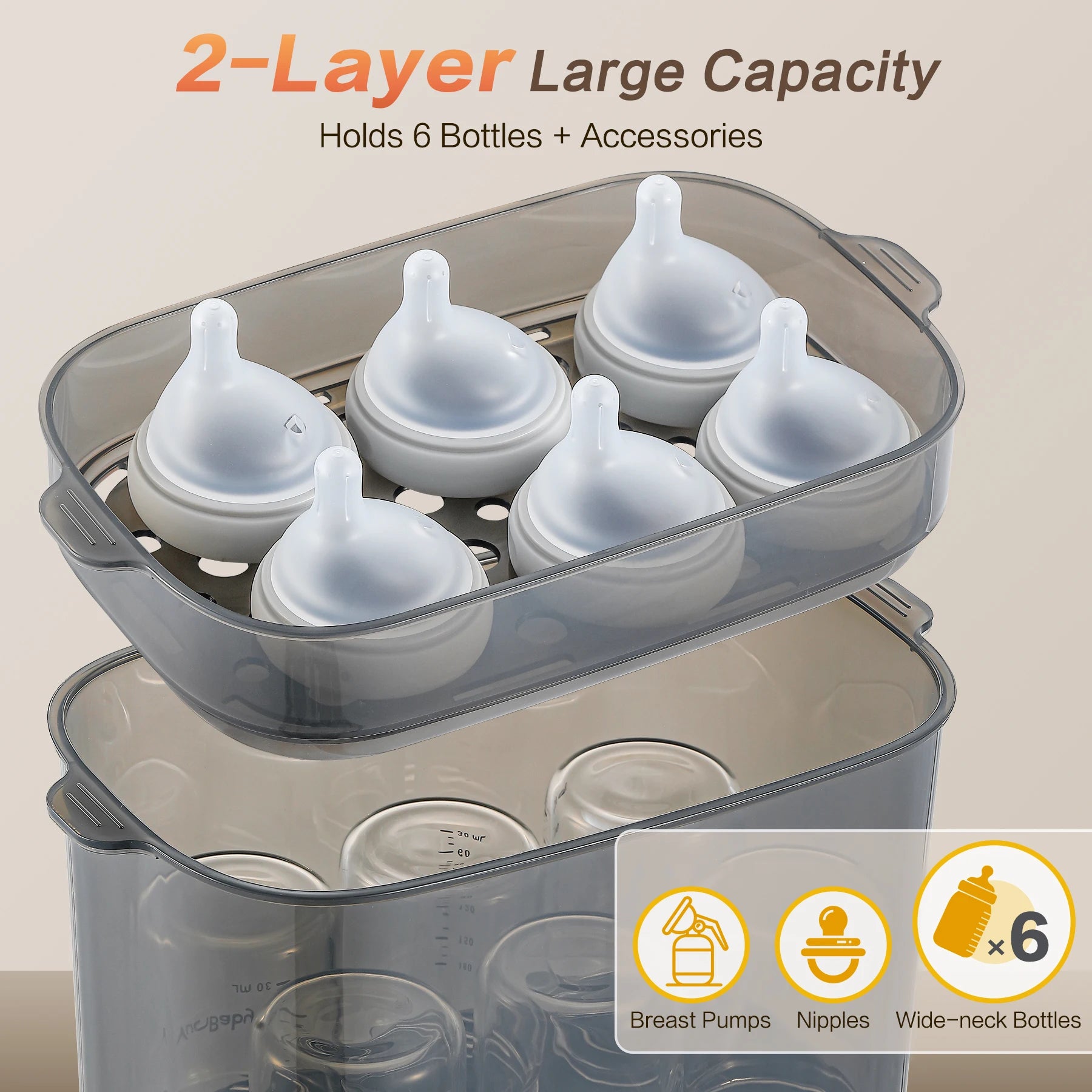 4-in-1 Baby Bottle Sterilizer & Dryer – 72H Sterile Storage, 30-Min Turbo Dry, Holds 6 Wide-Neck Bottles, 99.99% Germ-Free