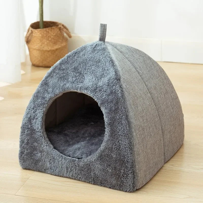 Triangle Closed Cat Bed - Plush Warm Thickened Cat Tent Nest for Cats & Small Dogs