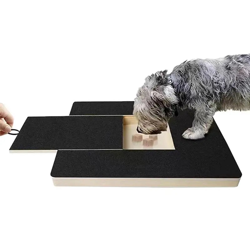 Dog Nail File Scratch Board with Pull-Out Sandpaper and Built-In Treat Box — Wooden Nail Trim Pad 36 x 5 x 25 cm (14.2 x 2.0 x 9.8 in)