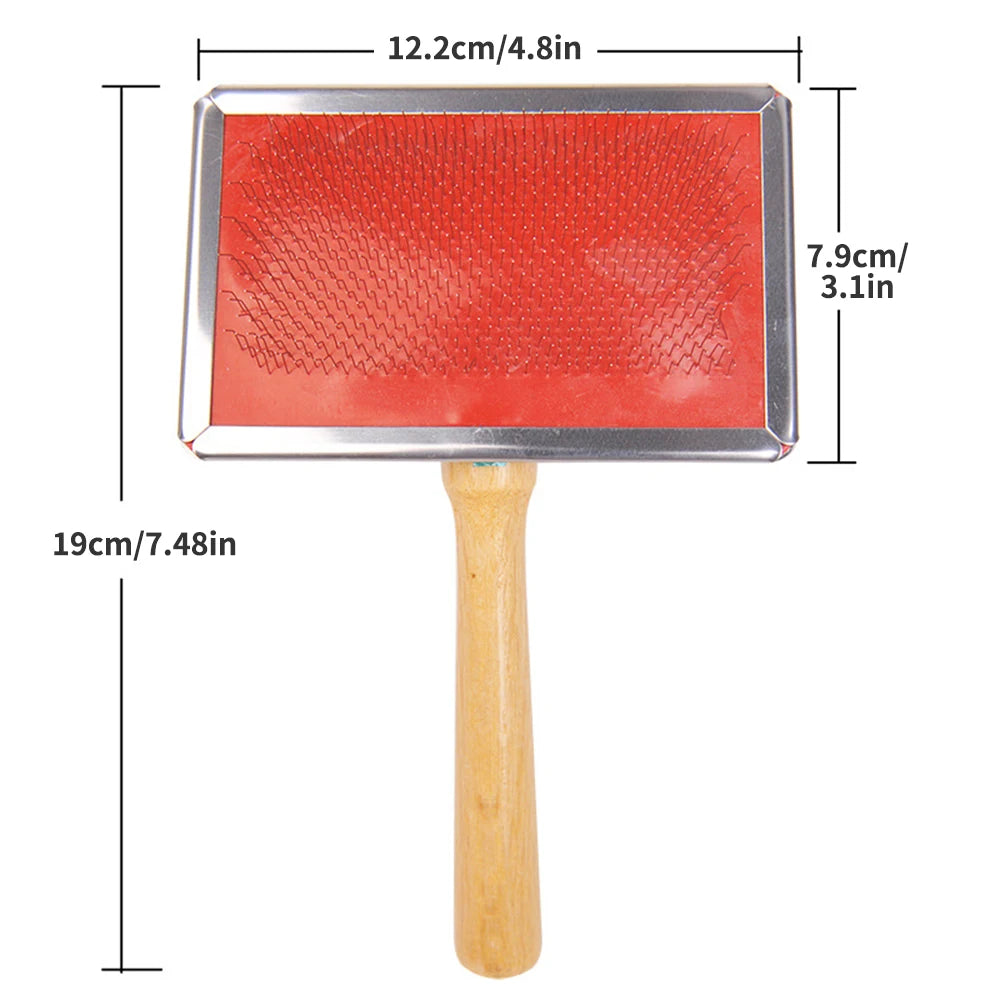 Pet Grooming Needle Comb with Wooden Handle – Stainless Steel Massage Brush for Dogs & Cats, Removes Loose Hair & Detangles