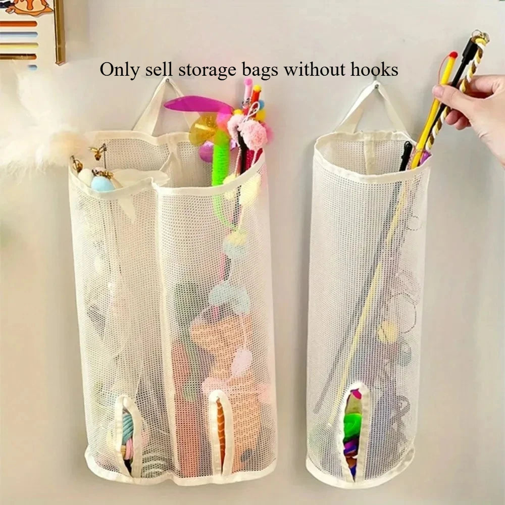Mesh Hanging Storage Bag for Cat Toys - Wall-Mounted Pet Toy Organizer & Shelf Storage Basket (1-Pack)